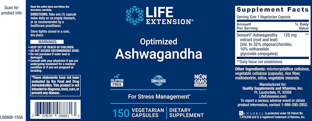 Sulemani Herbs Life Extension Optimized Ashwagandha, 50 Veg Caps (Pack of 1) - Non-GMO, Gluten Free, Vegetarian Capsules